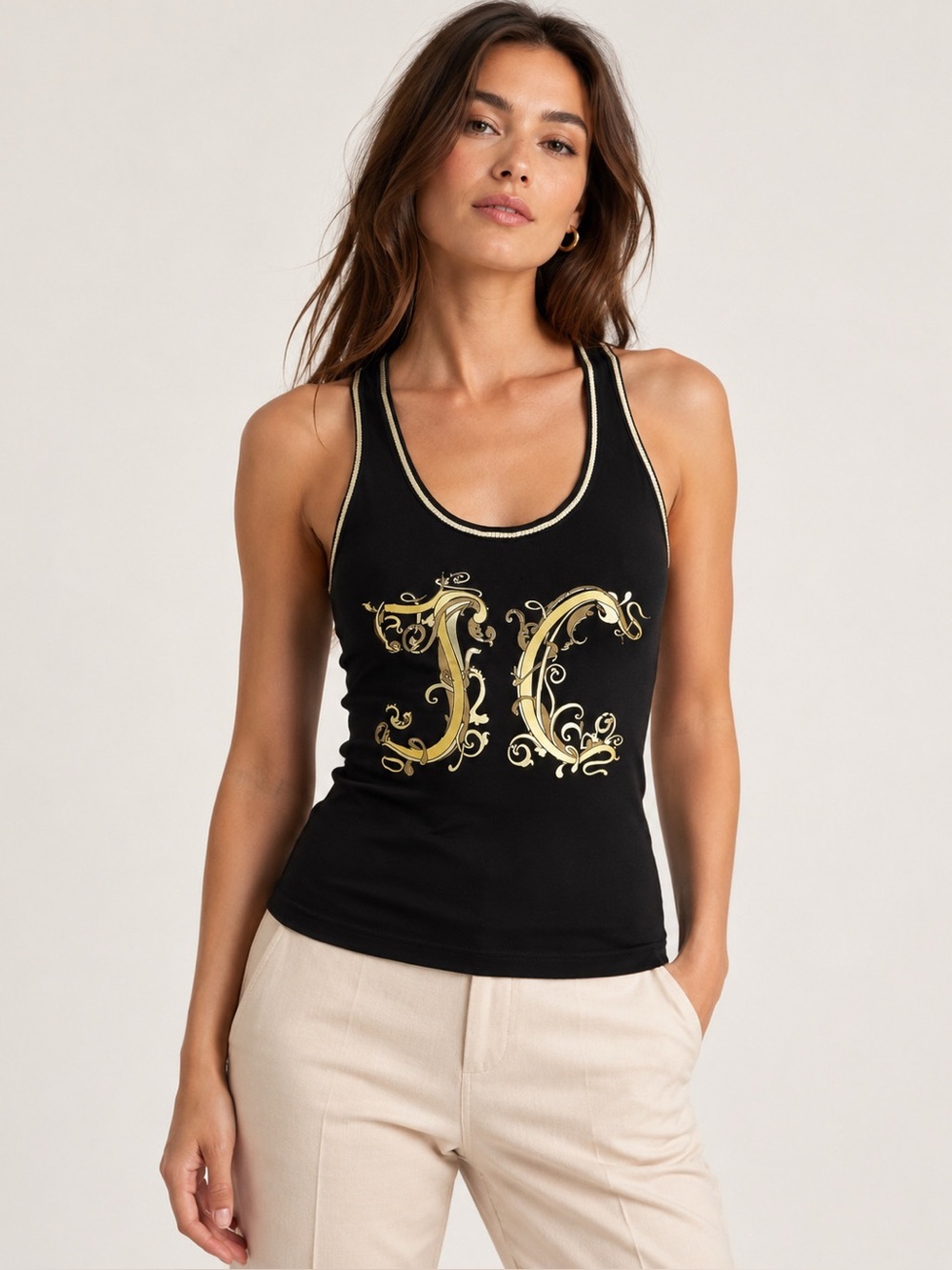 Authentic Just Cavalli by Roberto Cavalli black racer tank top women’s 42 US M